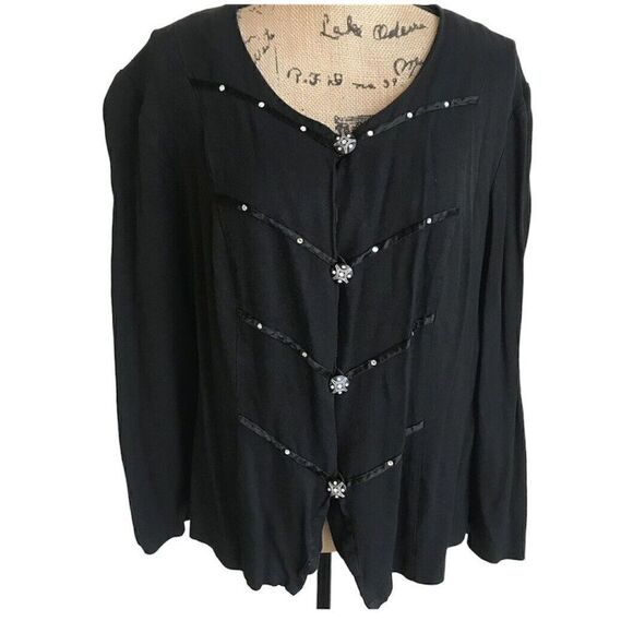 Russell Kemp NY Womens Black Lightweight Jacket Size 18 Rayon Blend Rhinestones - Picture 1 of 7